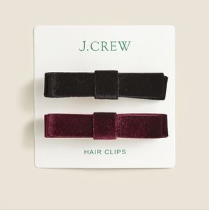 J.Crew Small Velvet Bow Hair Clips set-of-two Black & Burgundy BNWT